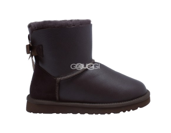 Женские мини угги с бантиками Mini Bailey Bow Metallic Chocolate