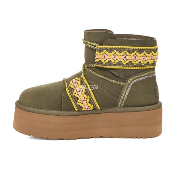 Женские мини угги на платформе Mini II Braid Platform - Burnt Olive